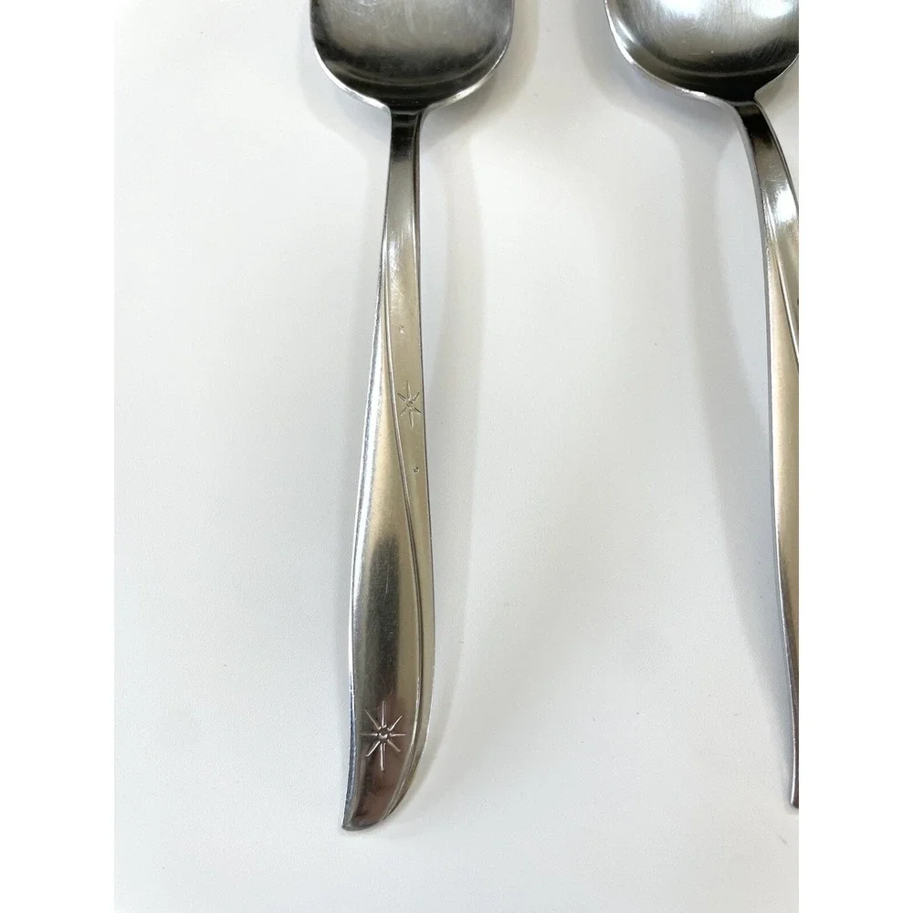 Oneida Community Twin Star Serving Spoons Set of 2 Atomic MCM Silverware